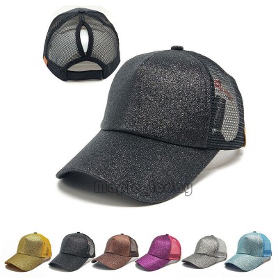 New  Ponytail Baseball Cap Sequins Shiny Messy Bun Snapback Hat Sun Caps  eb-43436827